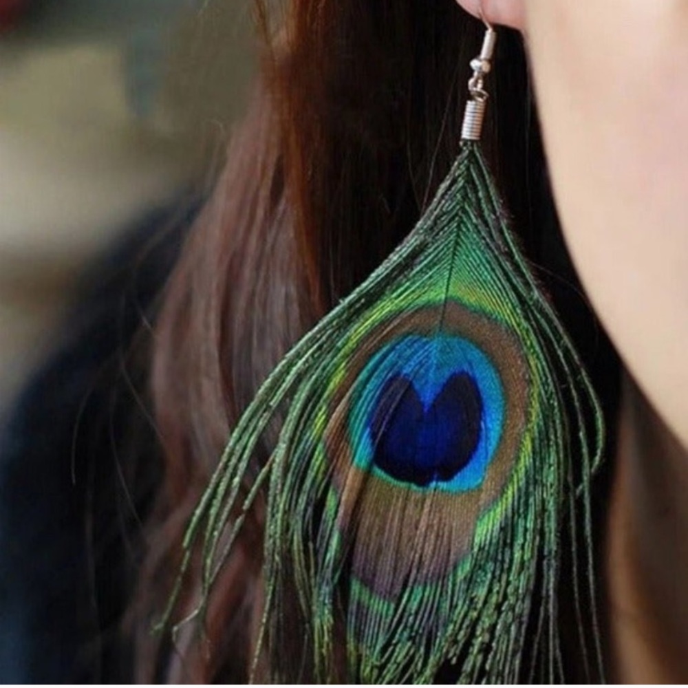 Peacock feather earrings